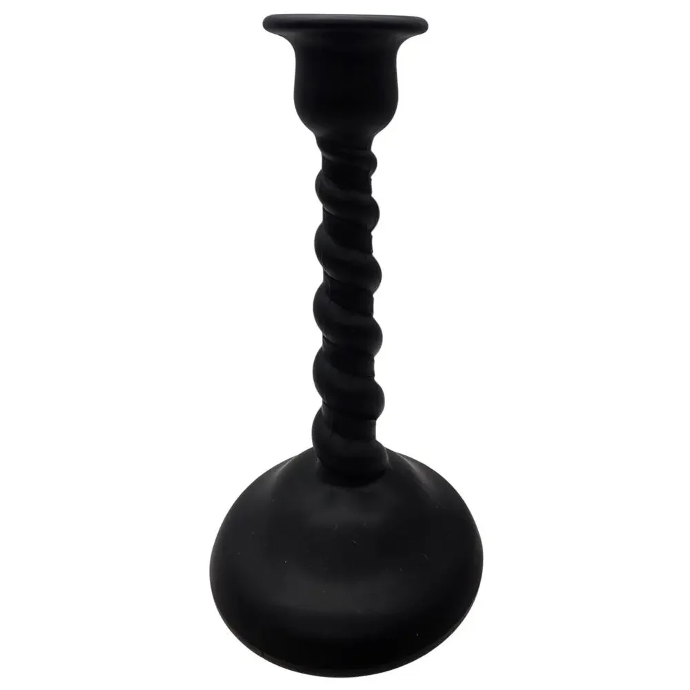 PAIR TIFFIN SATIN EBONY TWIST CANDLESTICKS TAPER 8 1/4
